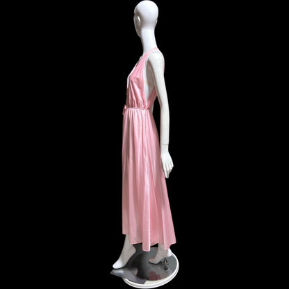 DREAM WEAR vintage nightgown slip dress, 1970s Petal Pink shimmering nylon Deep V lingerie dress