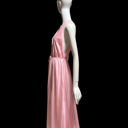 DREAM WEAR vintage nightgown slip dress, 1970s Petal Pink shimmering nylon Deep V lingerie dress