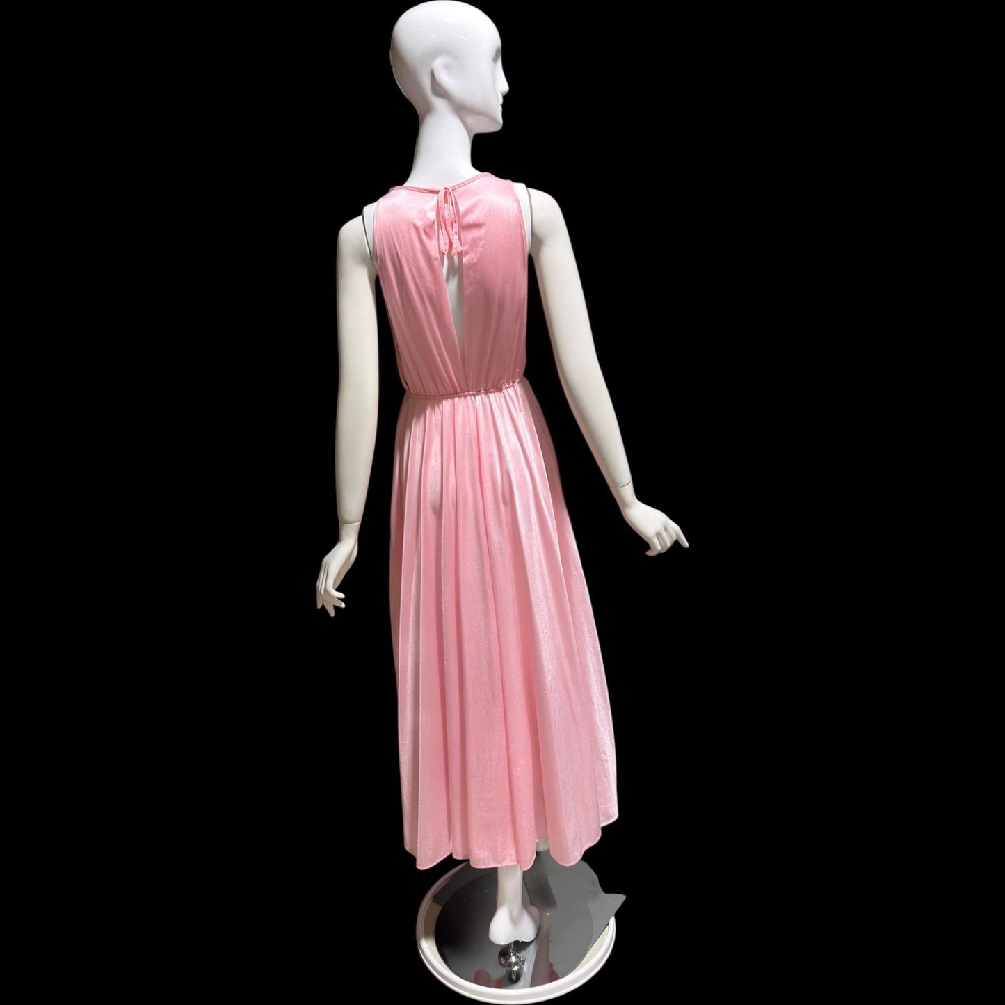 DREAM WEAR vintage nightgown slip dress, 1970s Petal Pink shimmering nylon Deep V lingerie dress