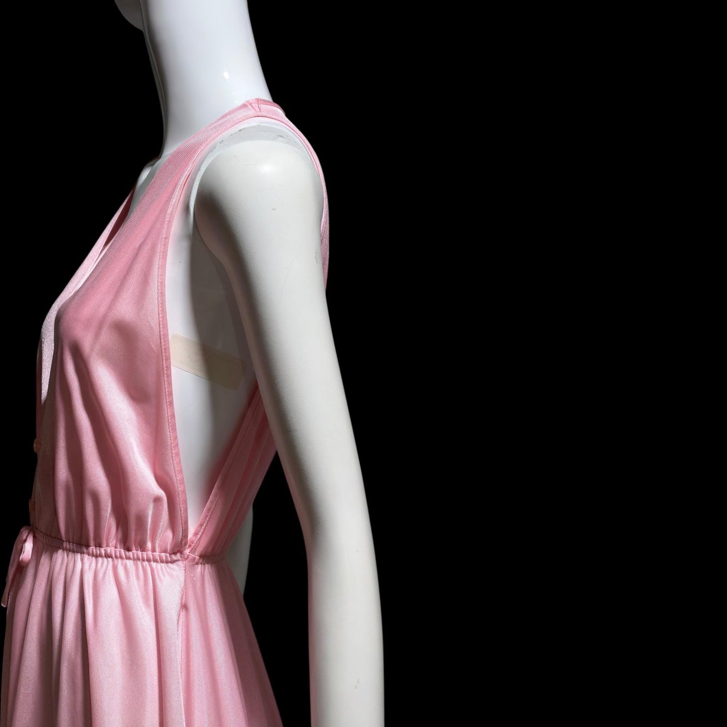 DREAM WEAR vintage nightgown slip dress, 1970s Petal Pink shimmering nylon Deep V lingerie dress