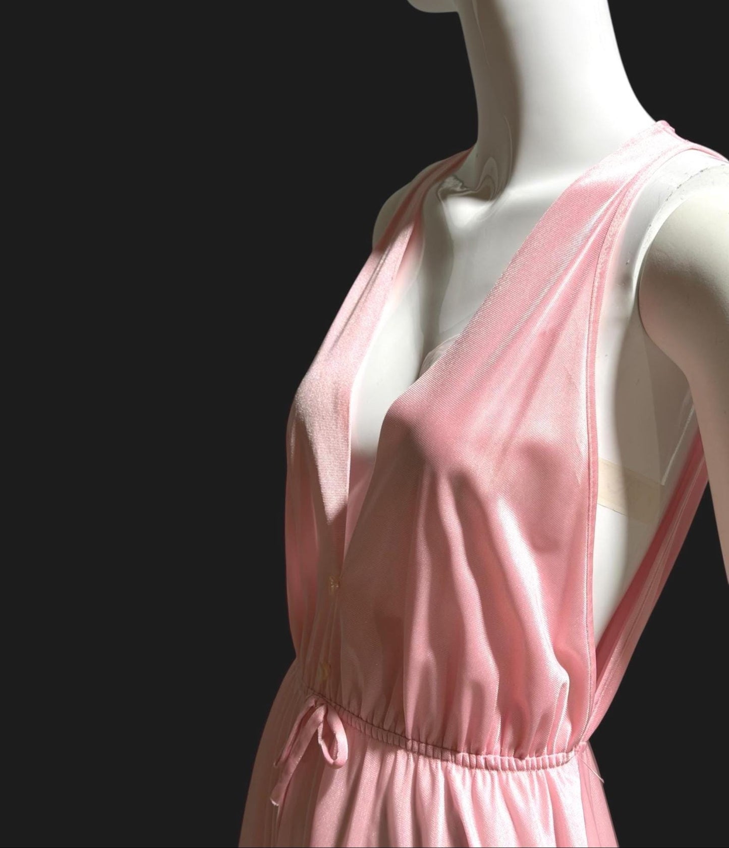 DREAM WEAR vintage nightgown slip dress, 1970s Petal Pink shimmering nylon Deep V lingerie dress