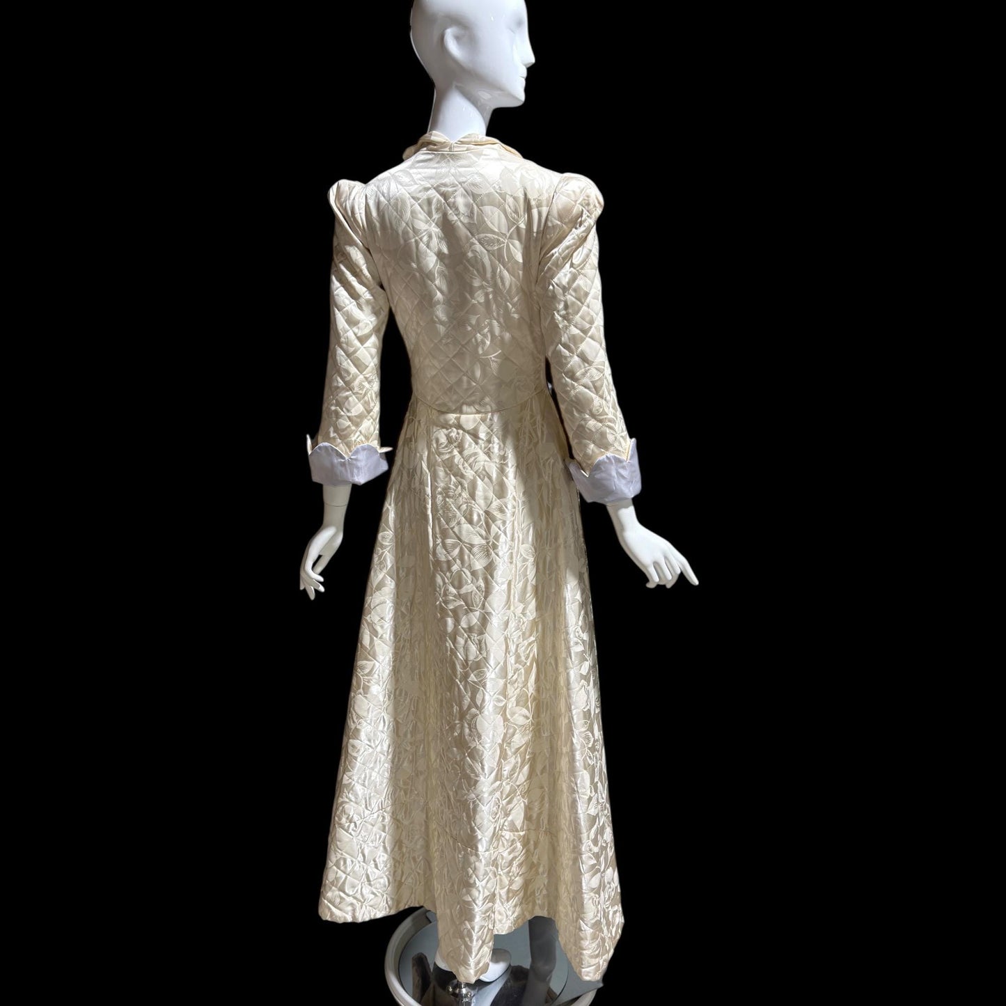 1940s Vintage Dressing Gown Robe, MORE Creamy White Quilted Satin Long Housecoat