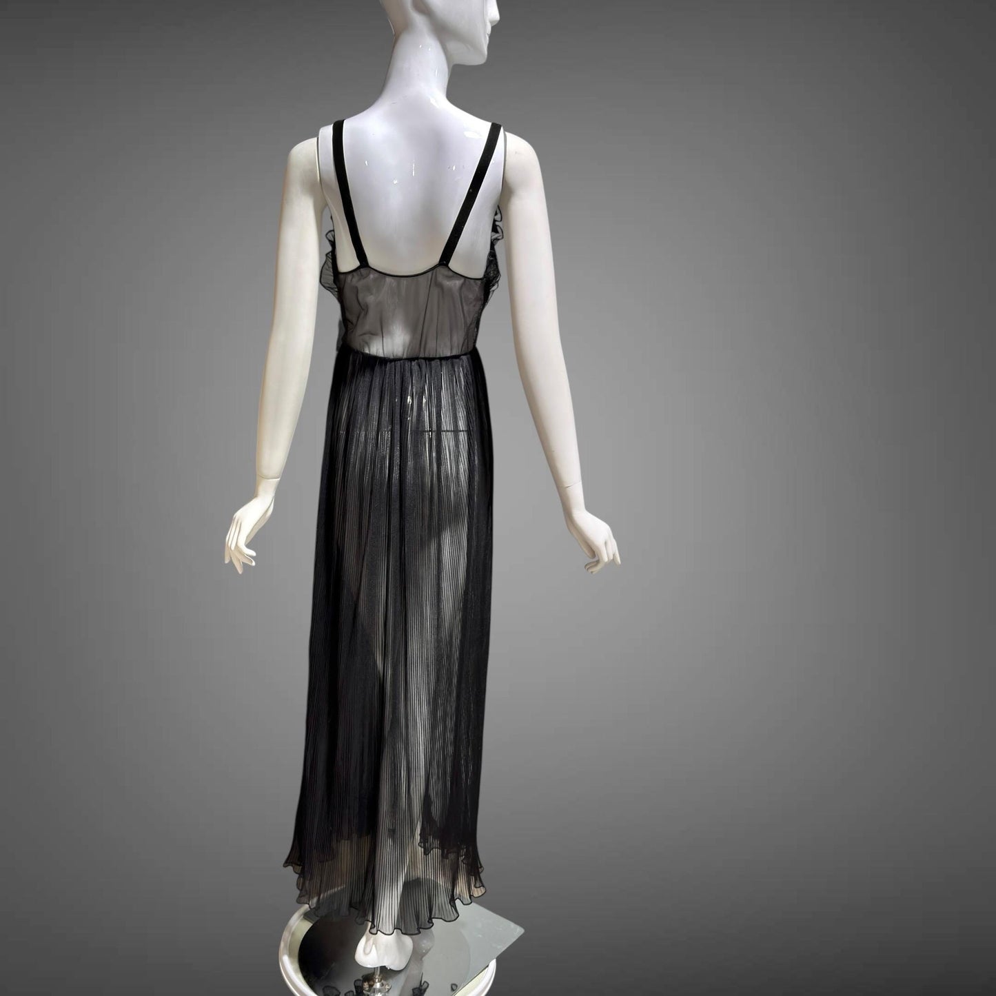 FAIRIE vintage 1950s Nightgown Slip Dress, sheer black nylon & lace full length lingerie dress