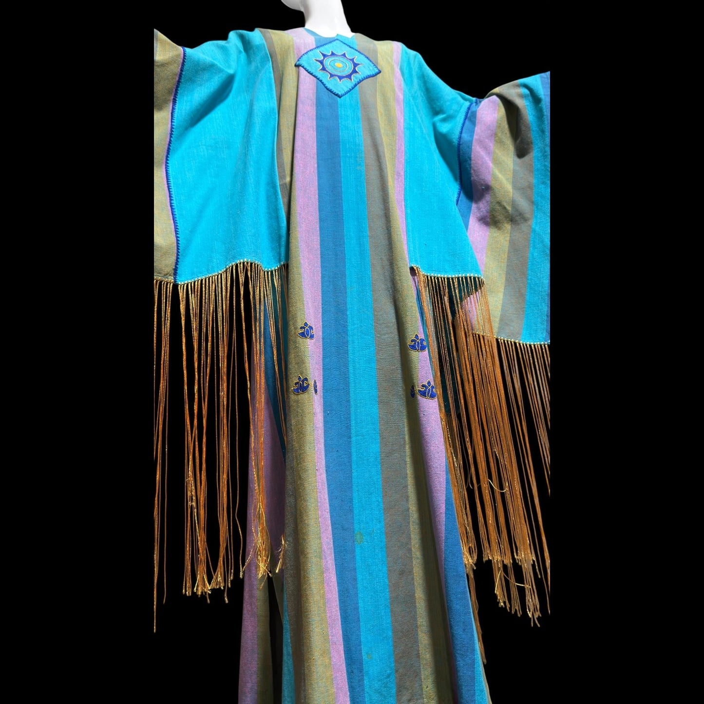 JOSEFA Vintage 1970s Caftan Kaftan dress, Mexican Designer Cotton Hippie Boho Long Maxi Dress with fringe
