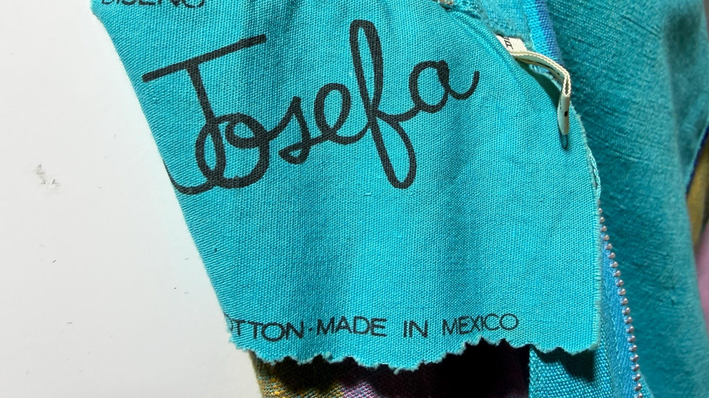 JOSEFA Vintage 1970s Caftan Kaftan dress, Mexican Designer Cotton Hippie Boho Long Maxi Dress with fringe