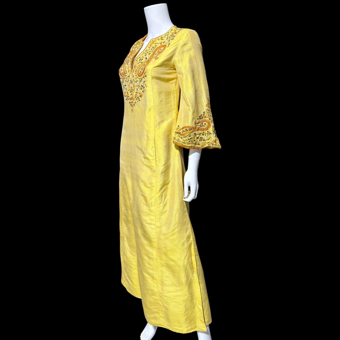 NEIMAN MARCUS vintage 1960s caftan dress,  Tissue Indian Silk embroidered kaftan evening dress
