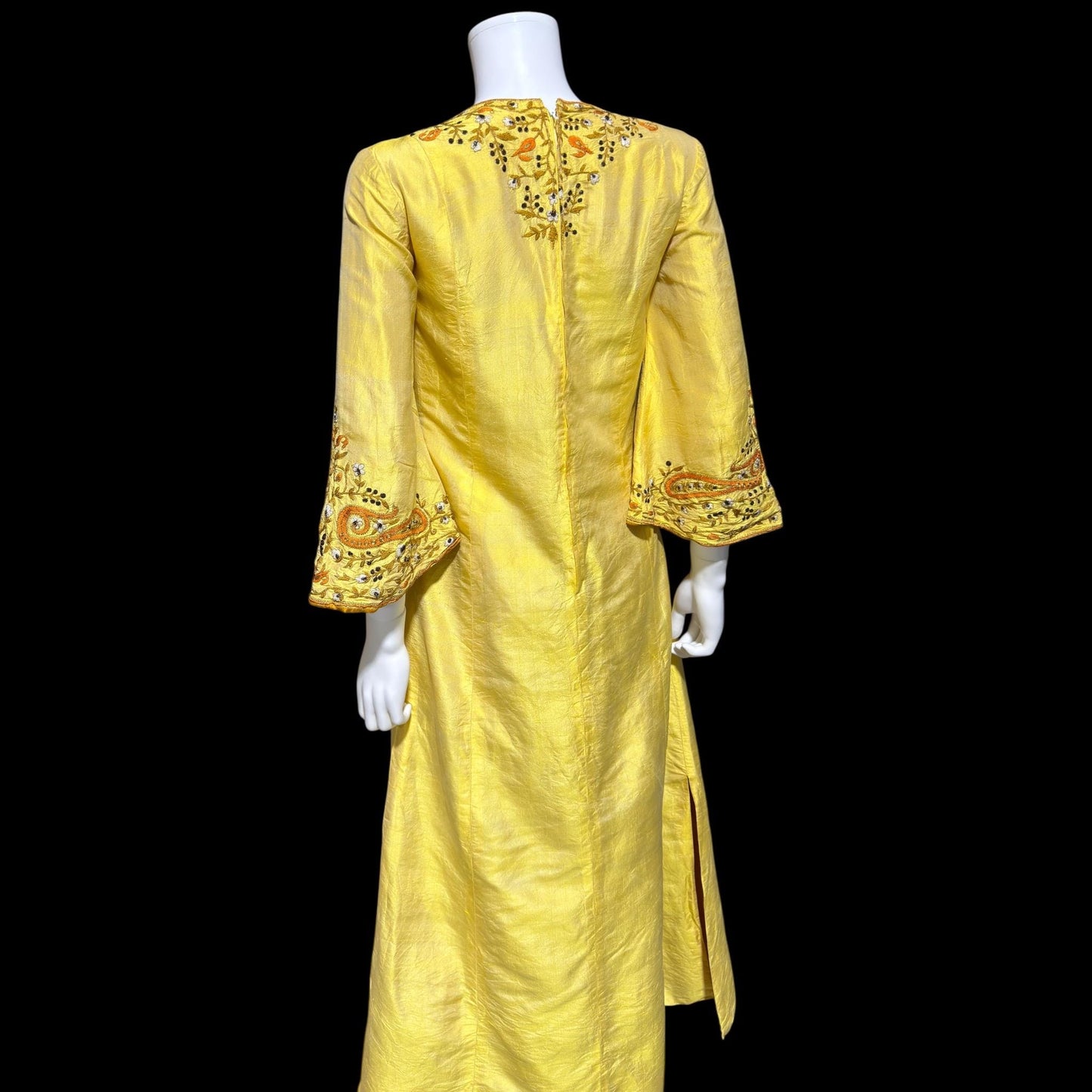 NEIMAN MARCUS vintage 1960s caftan dress,  Tissue Indian Silk embroidered kaftan evening dress