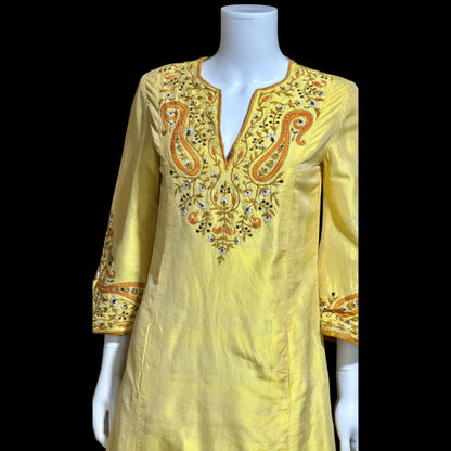 NEIMAN MARCUS vintage 1960s caftan dress,  Tissue Indian Silk embroidered kaftan evening dress