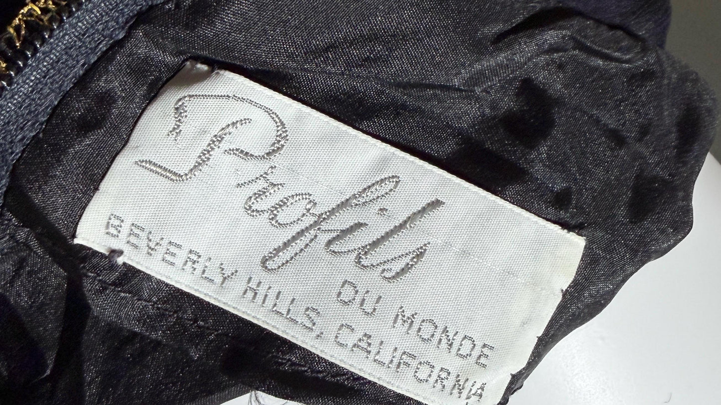 PROFILS du MONDE vintage 1960s caftan dress,  Beverly Hills Designer Black Silk embroidered sequin kaftan evening dress