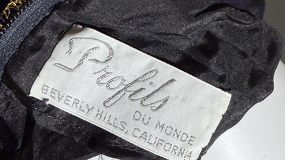 PROFILS du MONDE vintage 1960s caftan dress,  Beverly Hills Designer Black Silk embroidered sequin kaftan evening dress