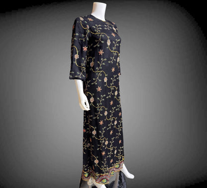 PROFILS du MONDE vintage 1960s caftan dress,  Beverly Hills Designer Black Silk embroidered sequin kaftan evening dress