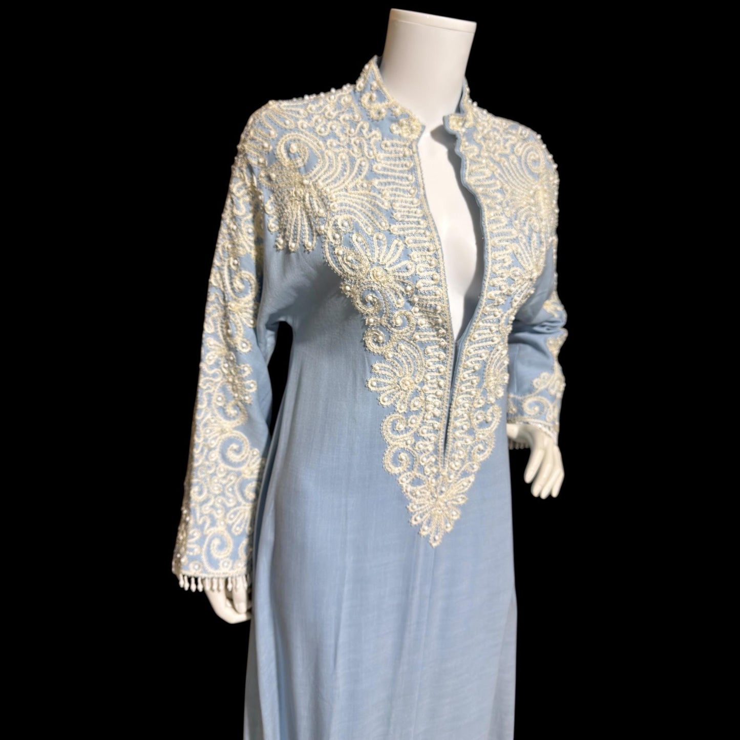 BONWIT TELLER Vintage 1960s evening caftan dress, Rebecca Designer Beaded Linen Kaftan Gown