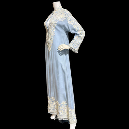 BONWIT TELLER Vintage 1960s evening caftan dress, Rebecca Designer Beaded Linen Kaftan Gown