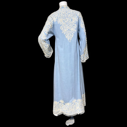 BONWIT TELLER Vintage 1960s evening caftan dress, Rebecca Designer Beaded Linen Kaftan Gown