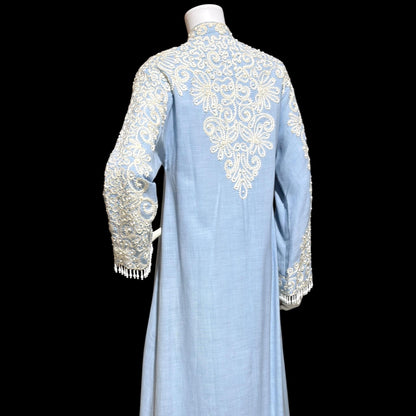 BONWIT TELLER Vintage 1960s evening caftan dress, Rebecca Designer Beaded Linen Kaftan Gown