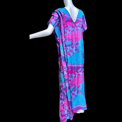 SULTANA by ADINI Vintage 1970s designer caftan dress, Op Art Rayon shift maxi house dress, large
