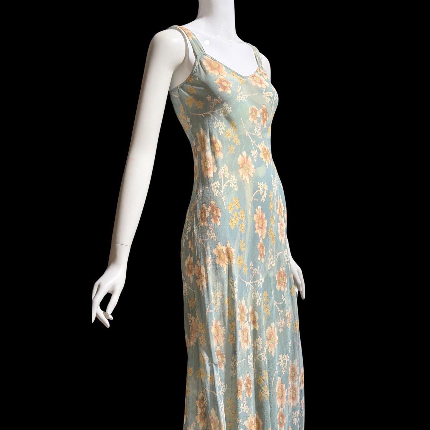 BONNIE STRAUSS Vintage 1990s designer slip dress, Crepe Bias Cut floral dress