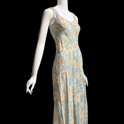 BONNIE STRAUSS Vintage 1990s designer slip dress, Crepe Bias Cut floral dress