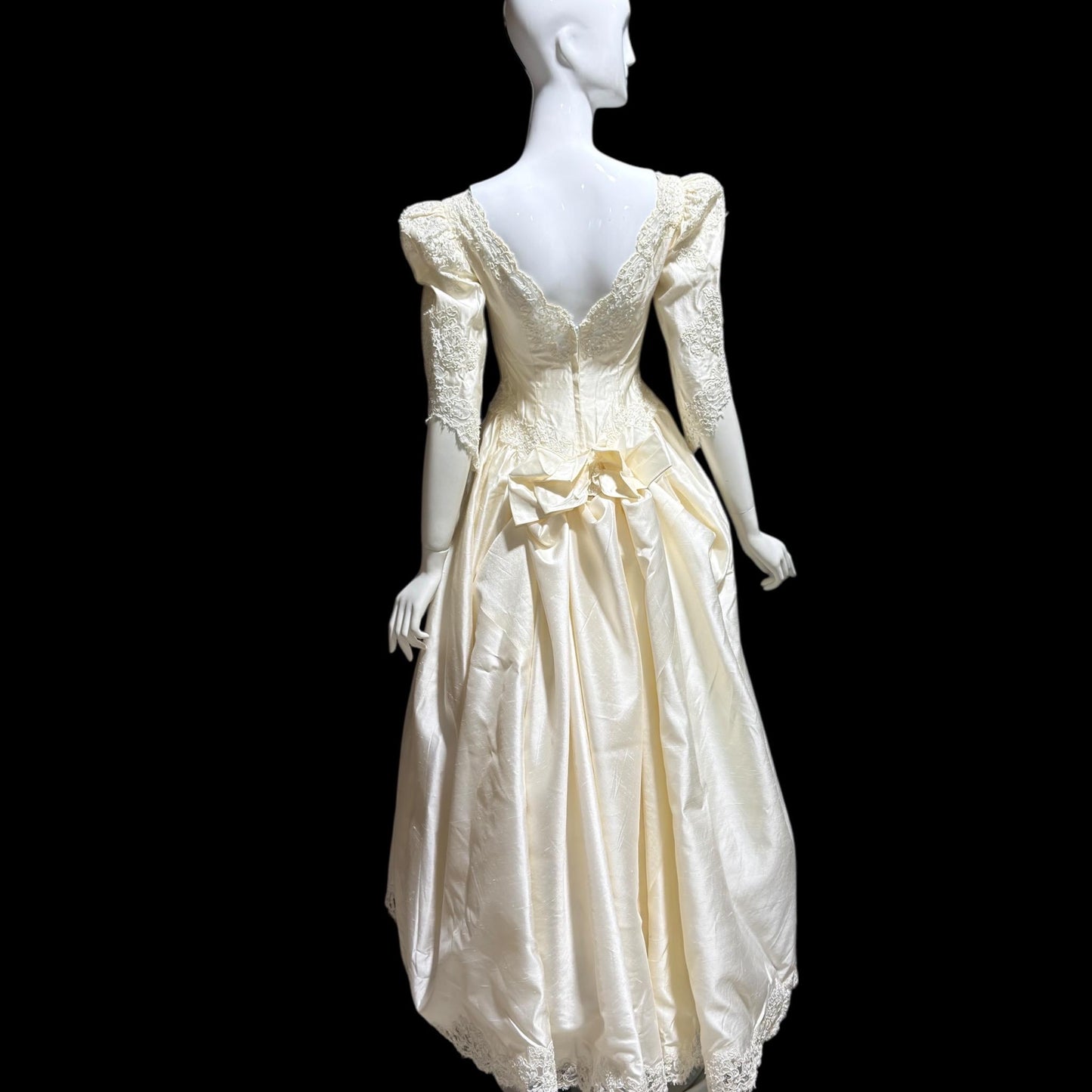 CHRISTOS Vintage 1980s wedding dress, custom white raw silk beaded basque waist gown