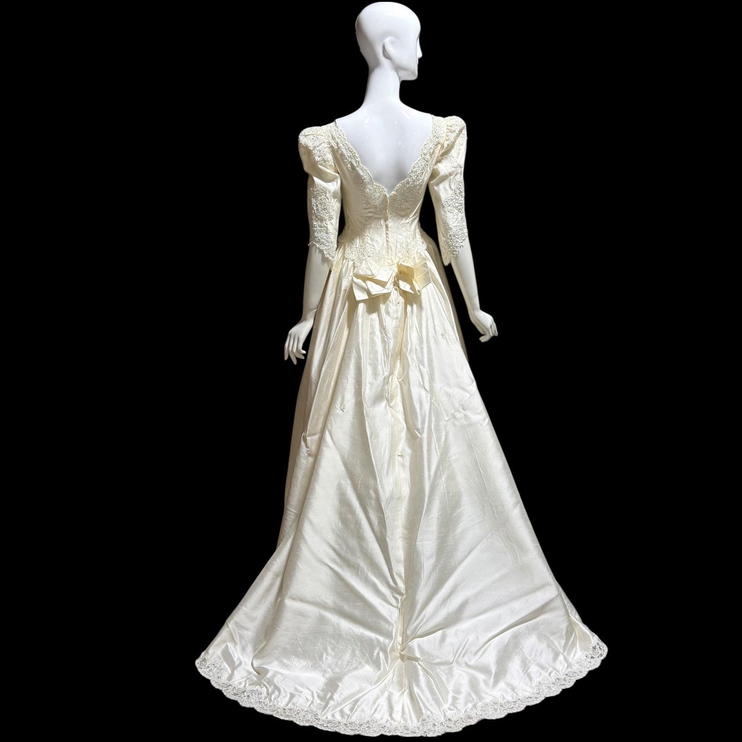 CHRISTOS Vintage 1980s wedding dress, custom white raw silk beaded basque waist gown