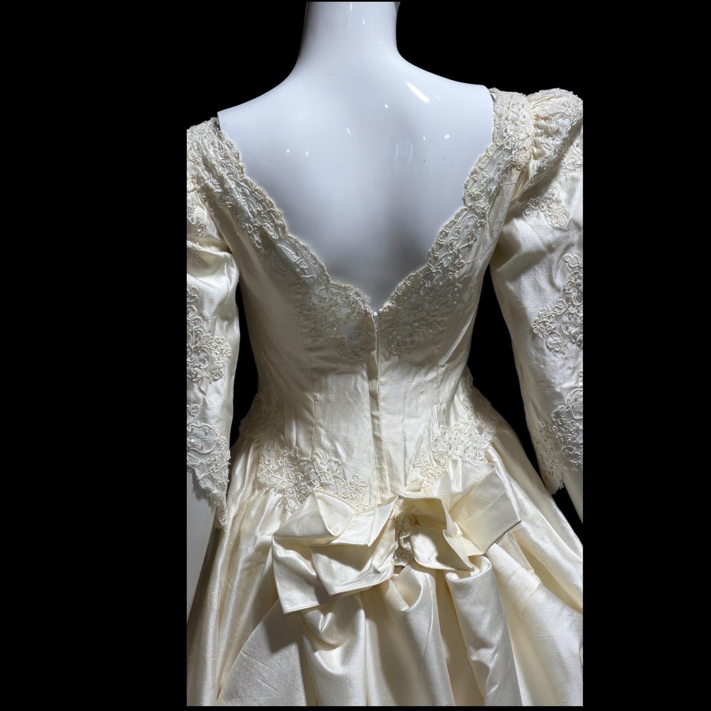 CHRISTOS Vintage 1980s wedding dress, custom white raw silk beaded basque waist gown