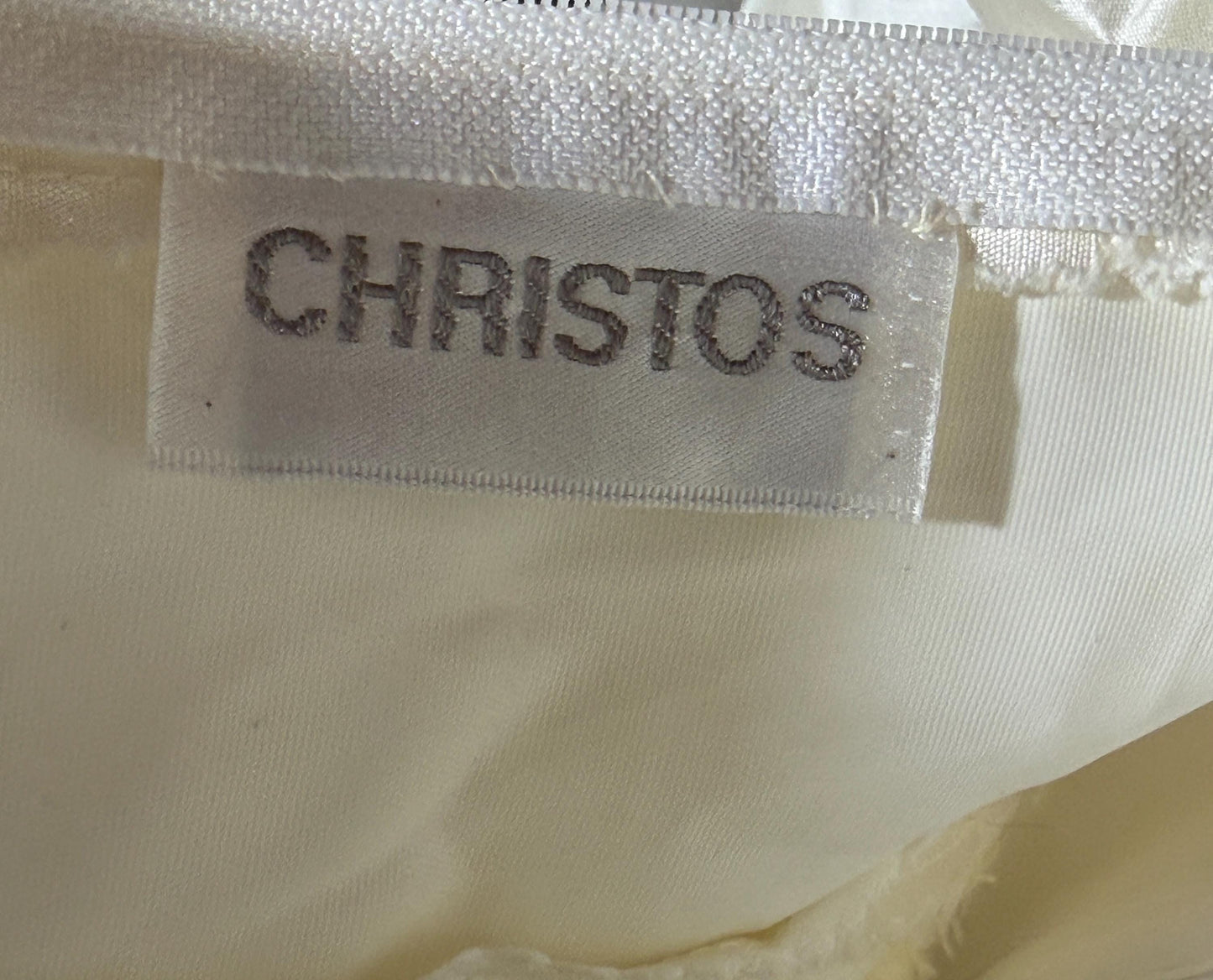 CHRISTOS Vintage 1980s wedding dress, custom white raw silk beaded basque waist gown