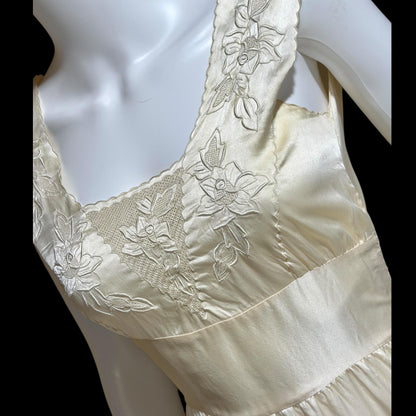 PEONY vintage Silk Nightgown Slip Dress, 1950s Embroidered White Bridal Lingerie dress