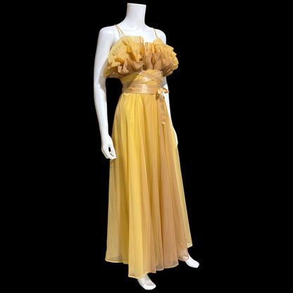VANITY FAIR vintage nightgown slip dress, 1950s caramel sheer chiffon ruffles Grecian goddess gown