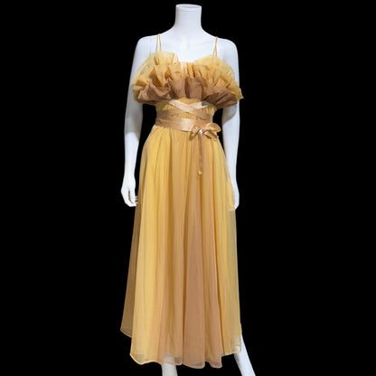VANITY FAIR vintage nightgown slip dress, 1950s caramel sheer chiffon ruffles Grecian goddess gown