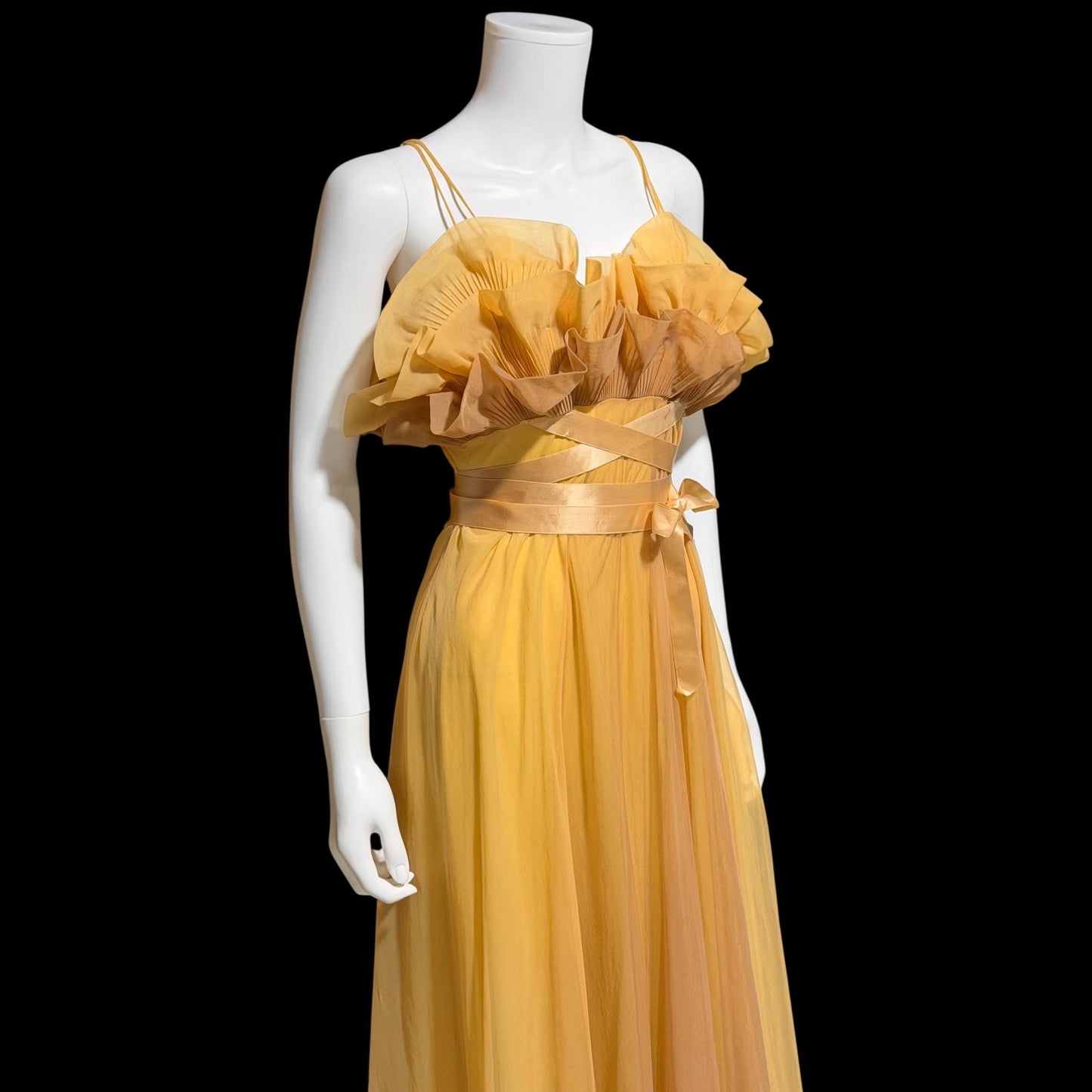 VANITY FAIR vintage nightgown slip dress, 1950s caramel sheer chiffon ruffles Grecian goddess gown