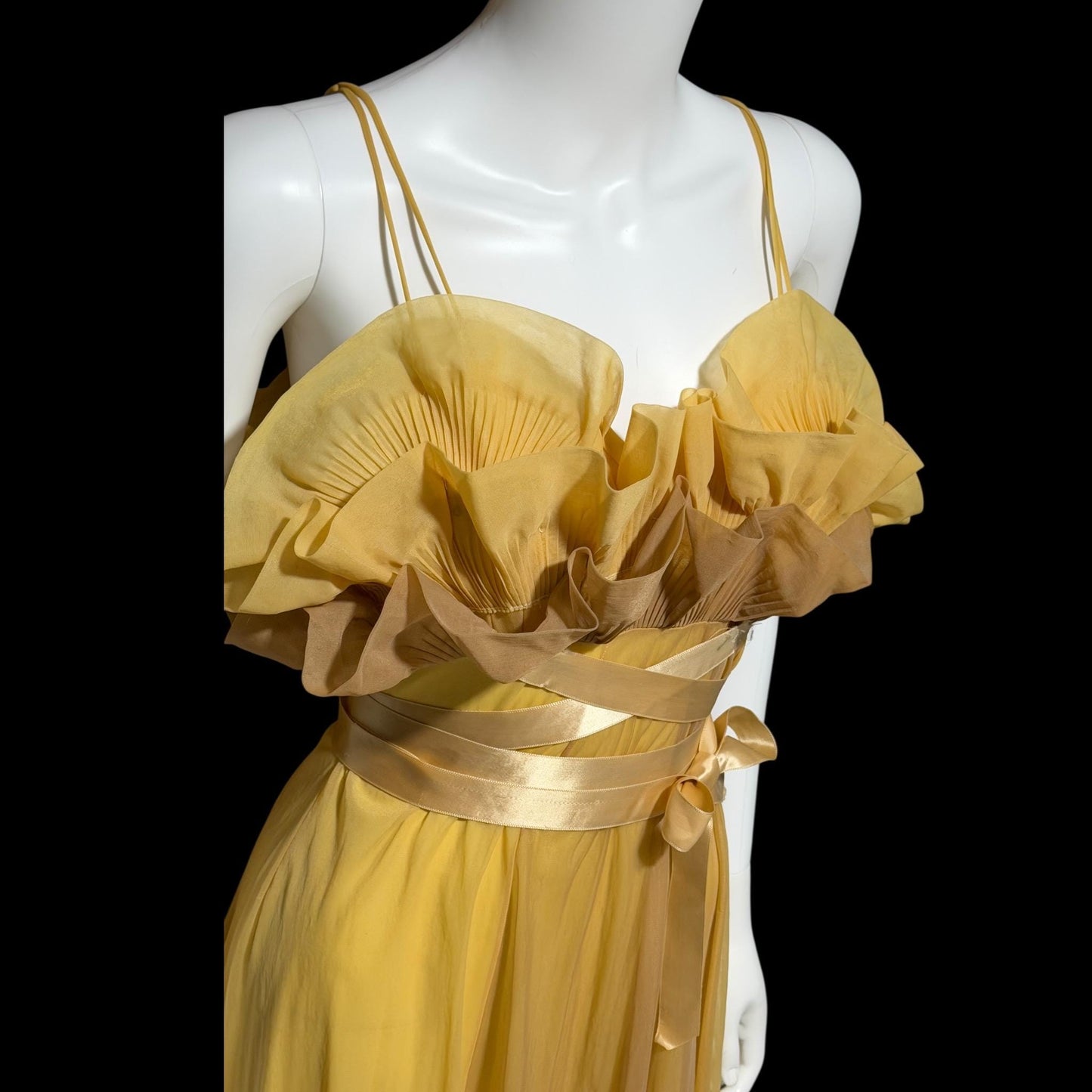 VANITY FAIR vintage nightgown slip dress, 1950s caramel sheer chiffon ruffles Grecian goddess gown
