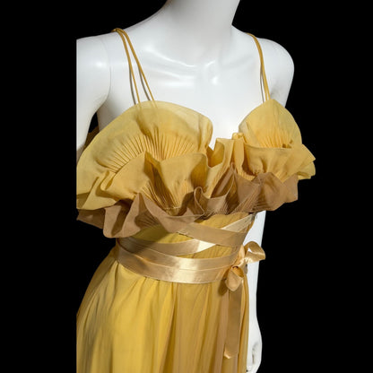 VANITY FAIR vintage nightgown slip dress, 1950s caramel sheer chiffon ruffles Grecian goddess gown