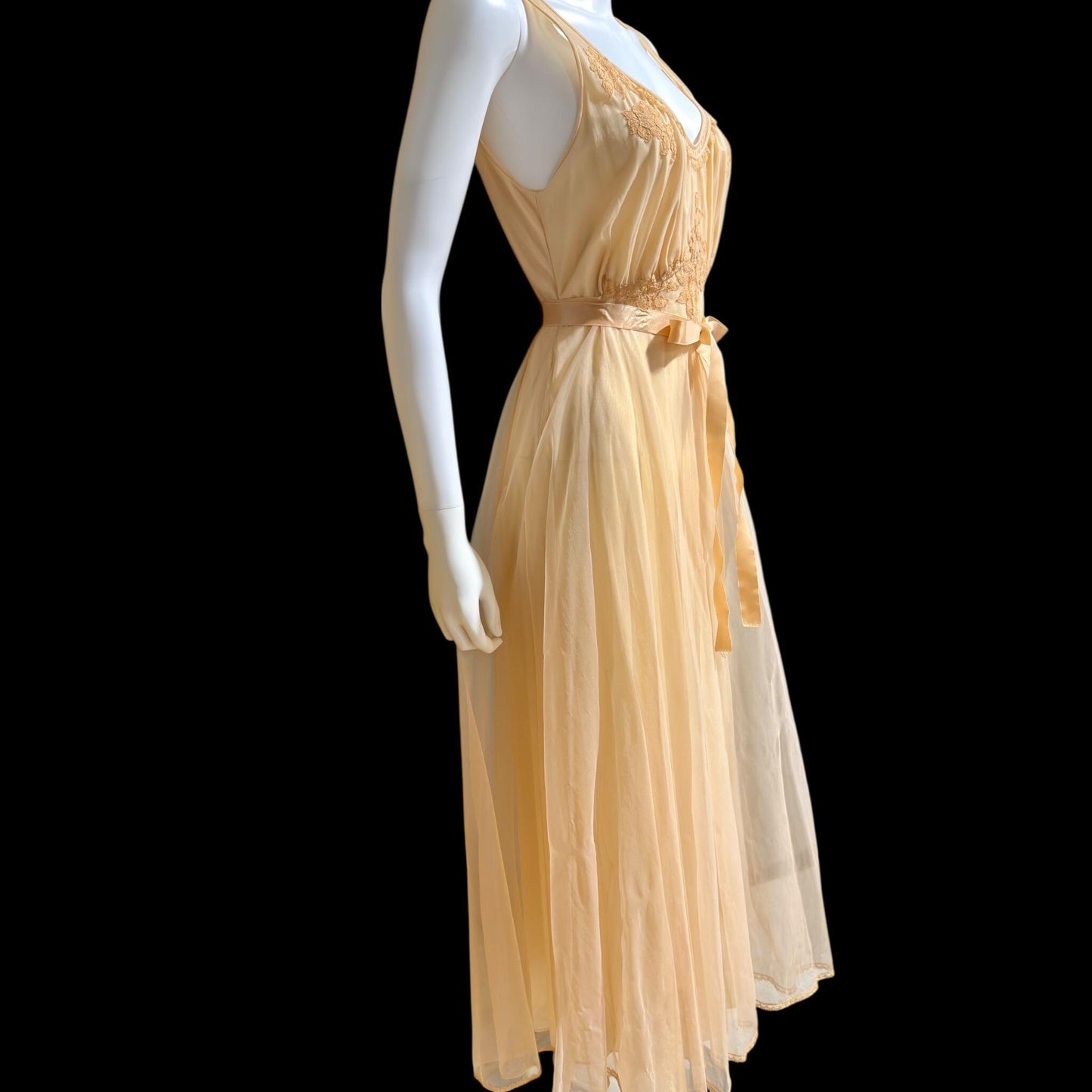 VAN RAALTE Vintage nightgown slip dress, 1960s Peachy Caramel Chiffon Lingerie dress