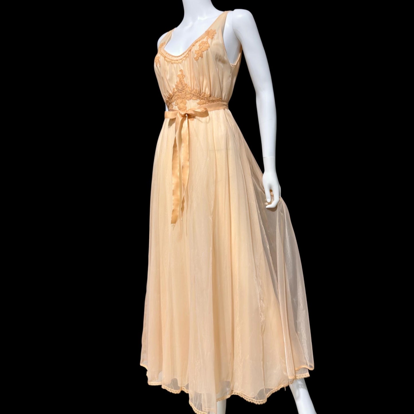 VAN RAALTE Vintage nightgown slip dress, 1960s Peachy Caramel Chiffon Lingerie dress