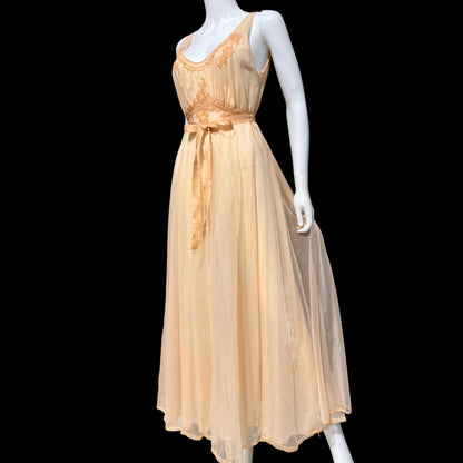 VAN RAALTE Vintage nightgown slip dress, 1960s Peachy Caramel Chiffon Lingerie dress