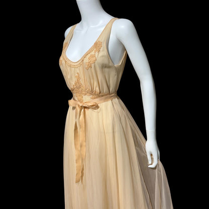 VAN RAALTE Vintage nightgown slip dress, 1960s Peachy Caramel Chiffon Lingerie dress