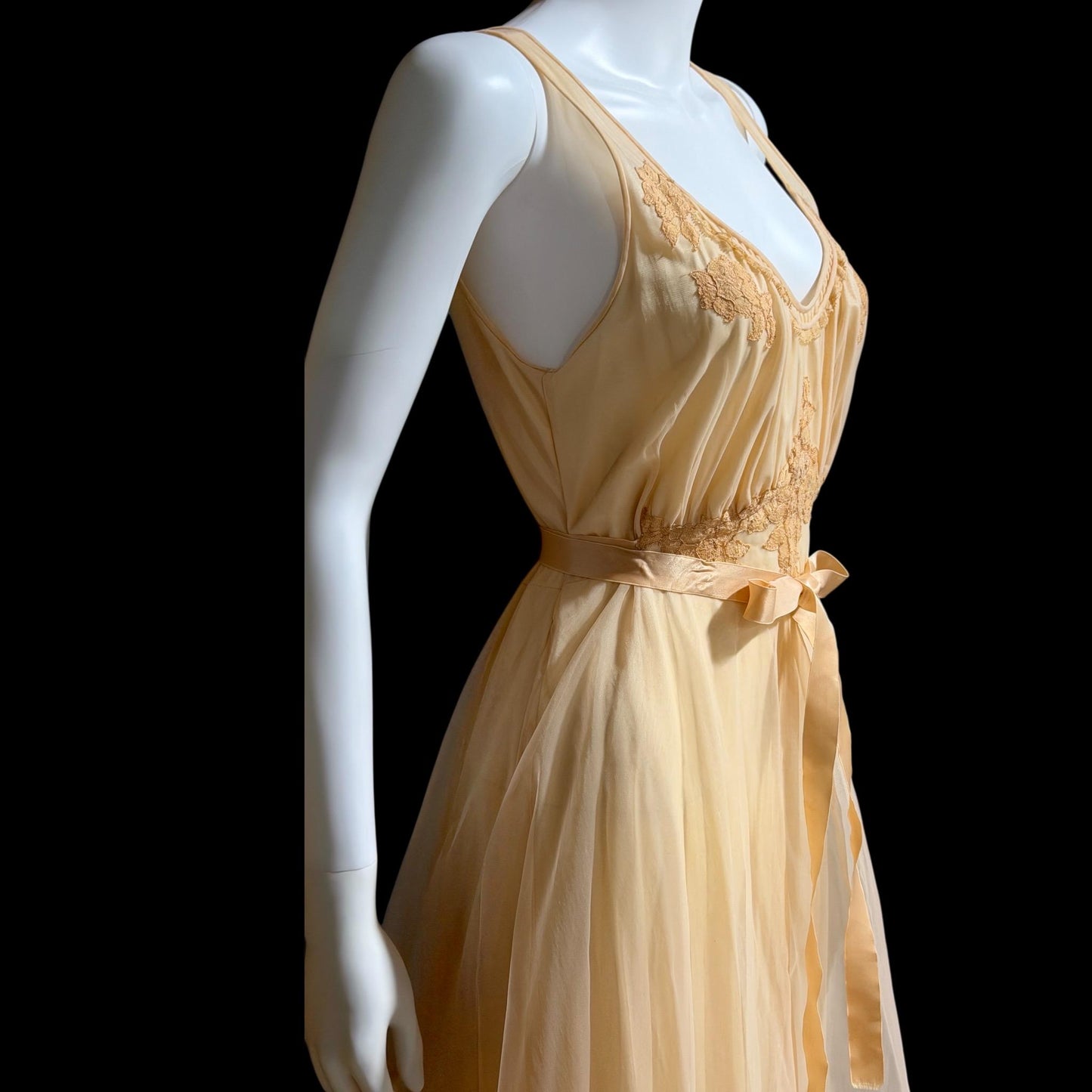 VAN RAALTE Vintage nightgown slip dress, 1960s Peachy Caramel Chiffon Lingerie dress