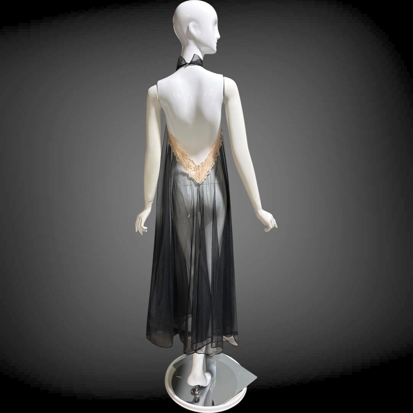 1960s Vintage nightgown sip dress, Completely sheer high neck black backless lingerie dress