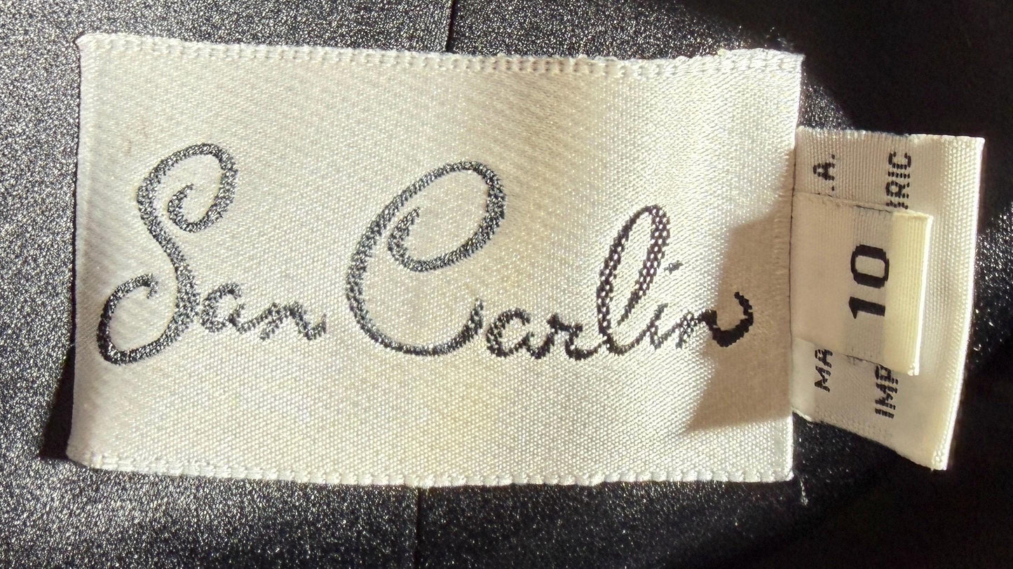 SAN CARLIN Vintage 1980s evening dress,  Black Velvet Beaded Strapless gown with train, Medium