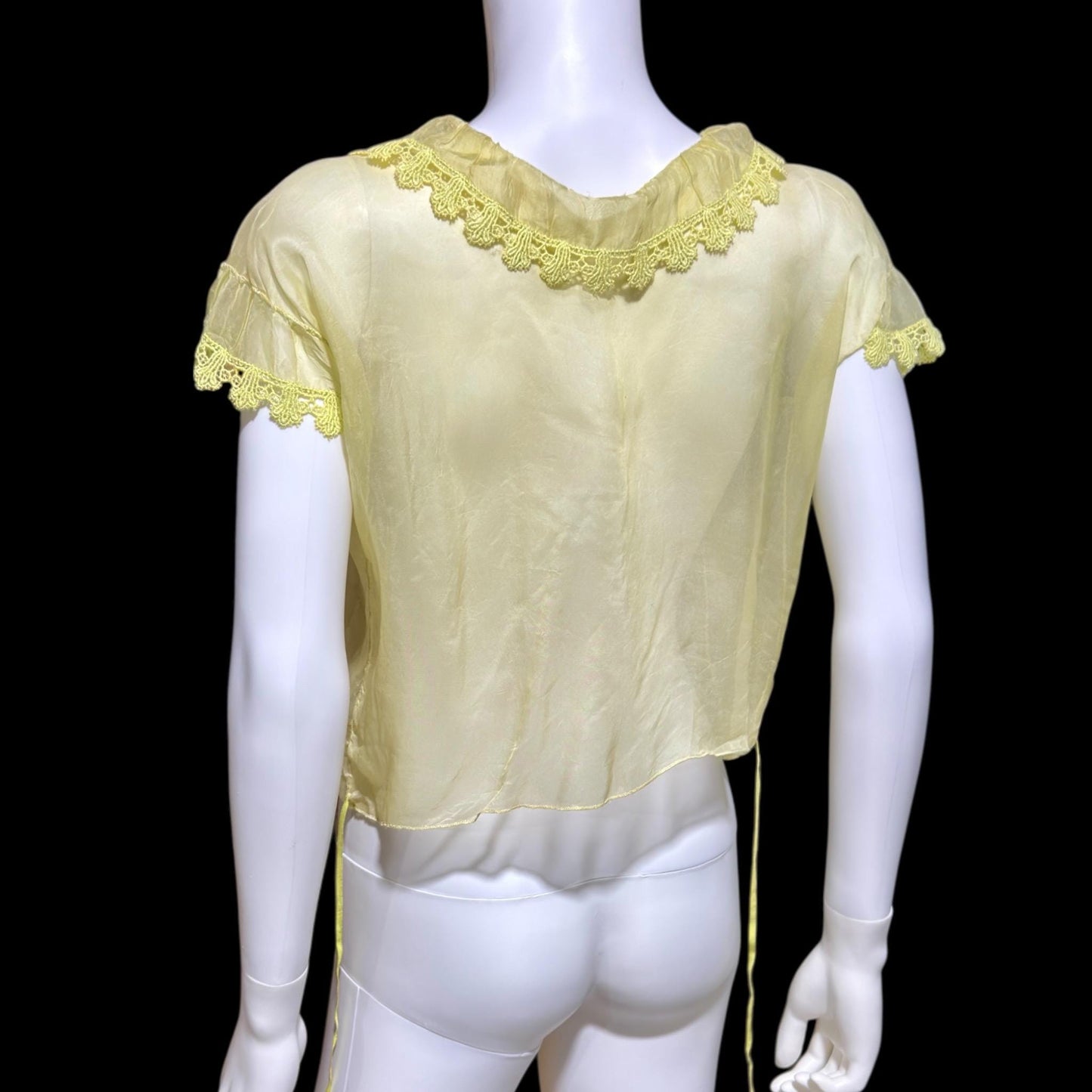 1930s Vintage blouse top, yellow sheer silk organza topper shirt