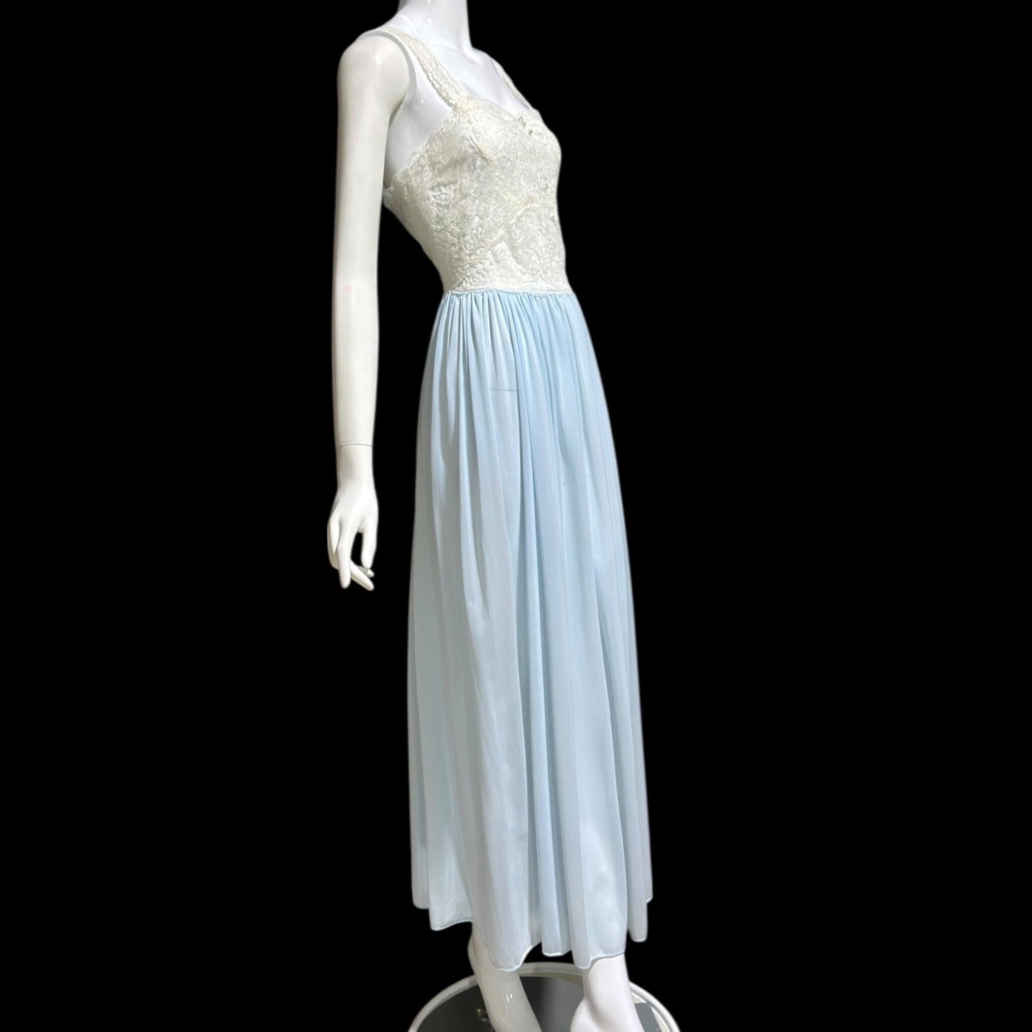 LADY LEONORA Vintage 1940s Nightgown Slip dress, Blue & White Nylon lingerie dress