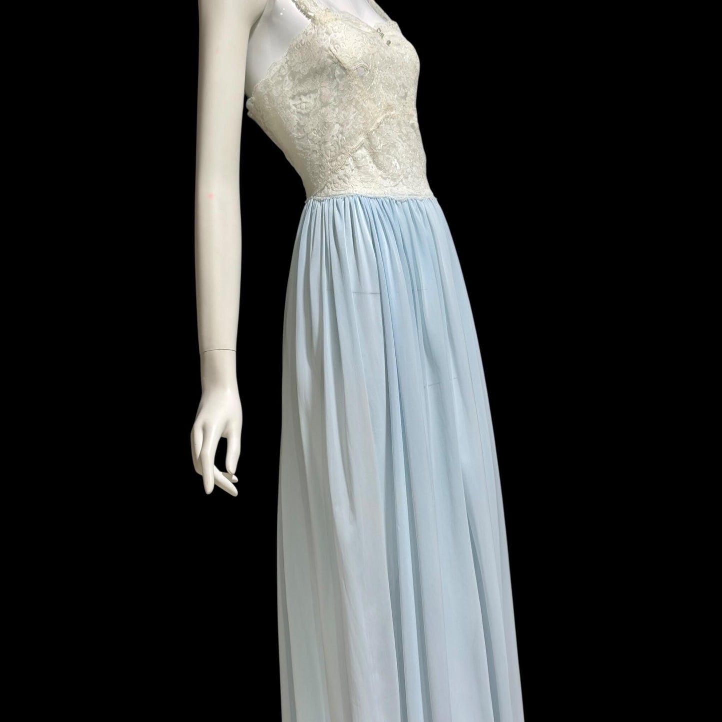 LADY LEONORA Vintage 1940s Nightgown Slip dress, Blue & White Nylon lingerie dress