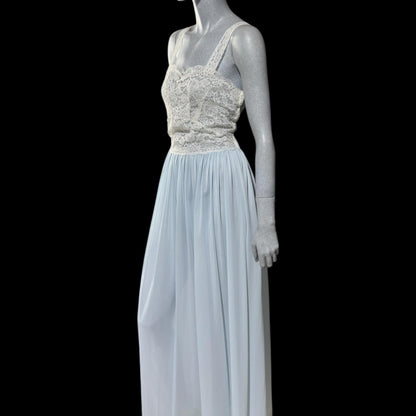 LADY LEONORA Vintage 1940s Nightgown Slip dress, Blue & White Nylon lingerie dress