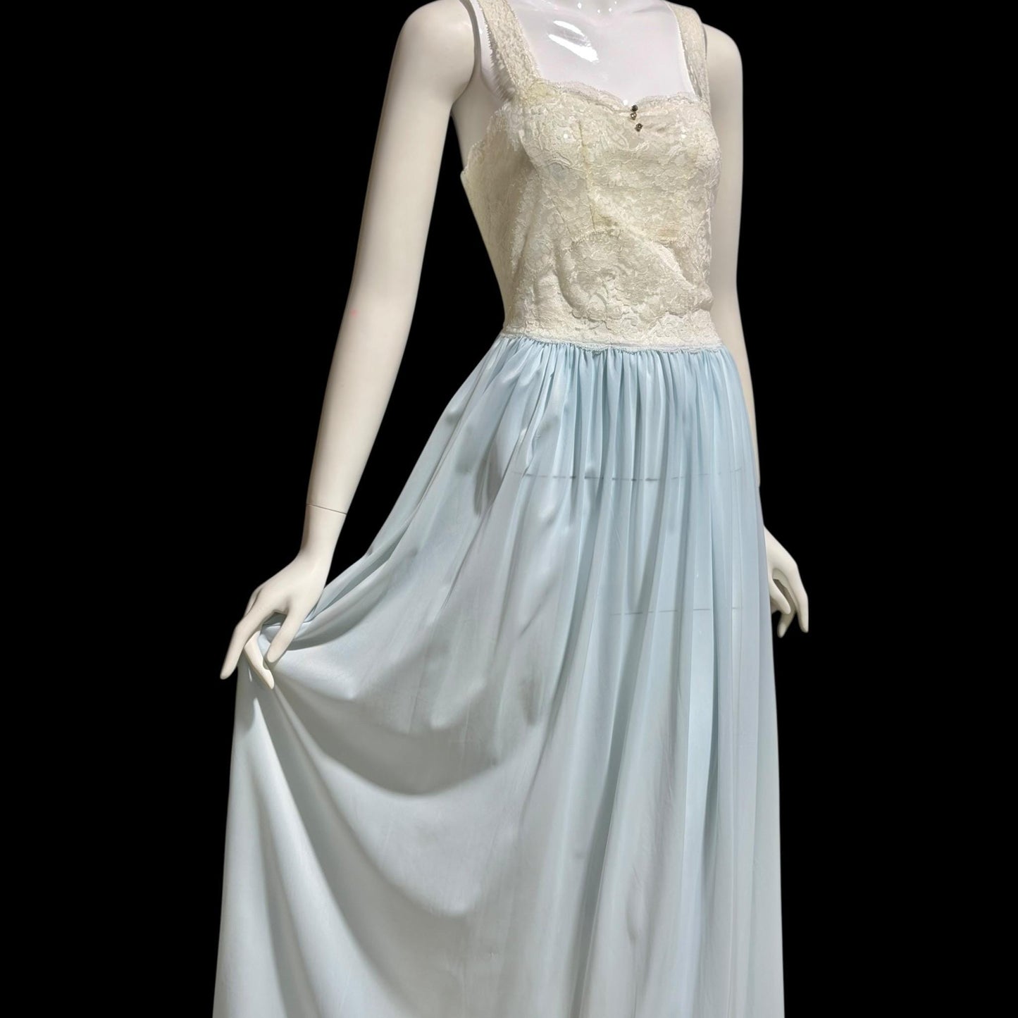 LADY LEONORA Vintage 1940s Nightgown Slip dress, Blue & White Nylon lingerie dress