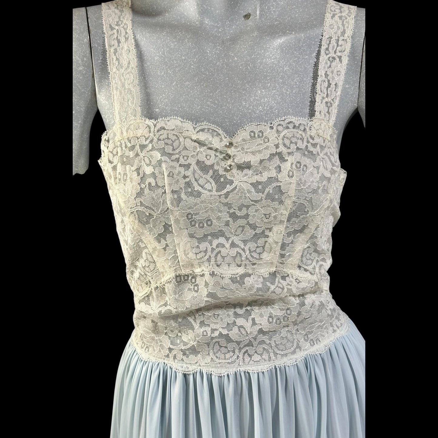 LADY LEONORA Vintage 1940s Nightgown Slip dress, Blue & White Nylon lingerie dress