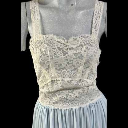 LADY LEONORA Vintage 1940s Nightgown Slip dress, Blue & White Nylon lingerie dress
