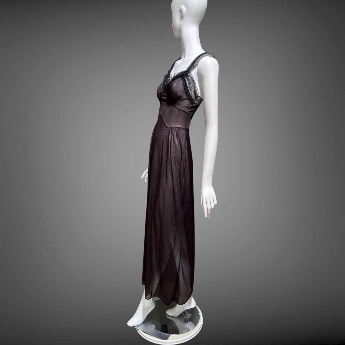 MUNSINGWEAR vintage 1950s Nightgown Slip Dress, Chocolate Brown nylon full length lingerie dress rhinestones
