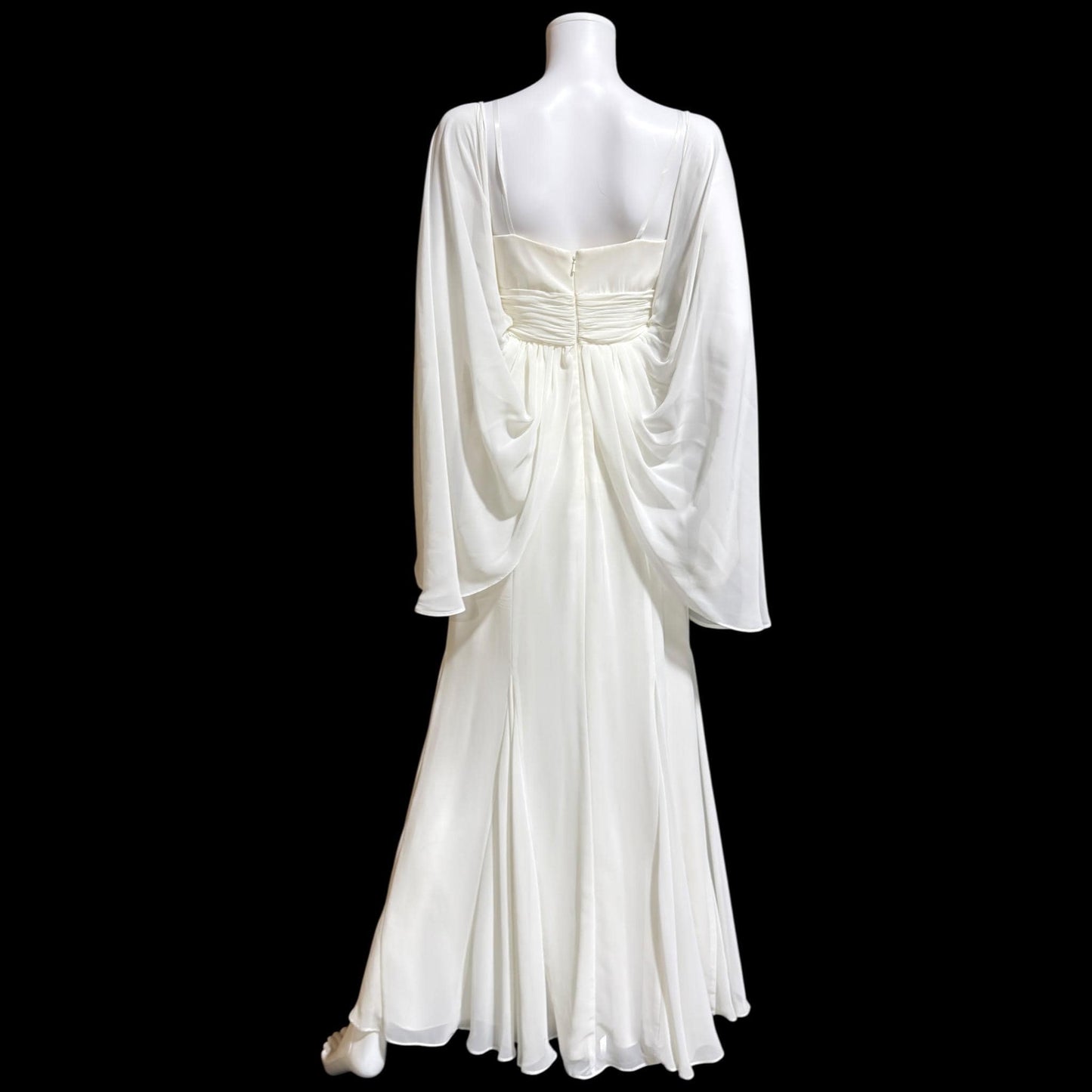 1980s Vintage wedding dress gown, Romantic white chiffon cape dress