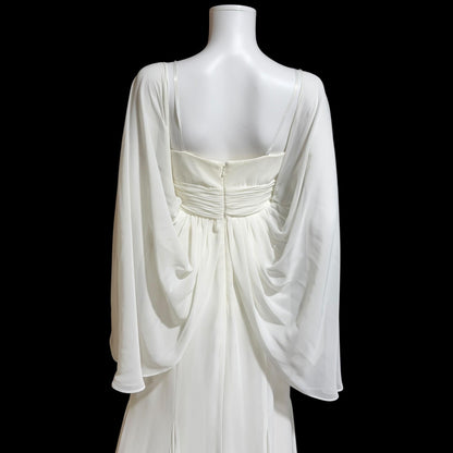 1980s Vintage wedding dress gown, Romantic white chiffon cape dress