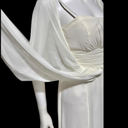 1980s Vintage wedding dress gown, Romantic white chiffon cape dress